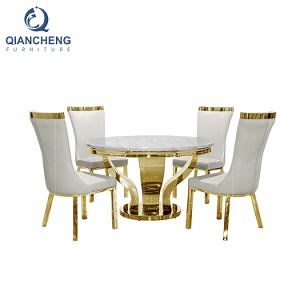 [Hot Item] Italian Design Stainless Steel French Granite Marble Rectangle Gold Round Dining Table