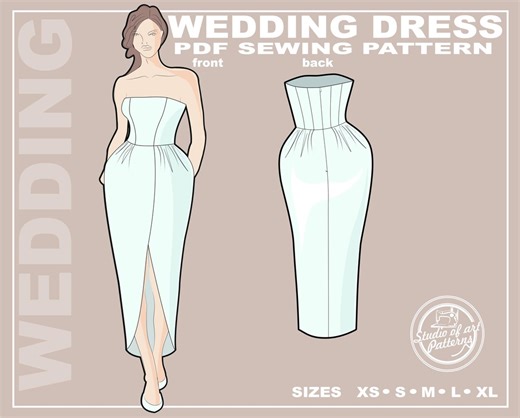 Strapless Wedding Dress Pattern: Corset Bodice, Sculpted Skirt (PDF Digital Download, 5 Sizes XS-XL, A4 Print-at-home/ A0 Plotter Format) - Etsy