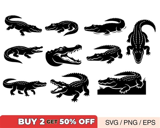 Crocodile Alligator SVG Bundle, Predator Silhouette, Gator Clipart, Cricut Laser Cut Files PNG EPS - Etsy