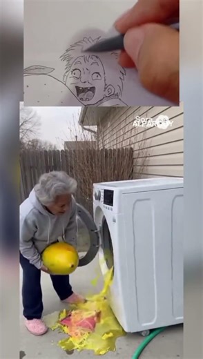 Big Mango vs washing machine - Drawing (AI Parody)