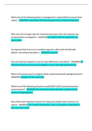 TEXAS FOOD MANAGER TEST LEARN2SERVE EXAM WITH CORRECT ACTUAL QUESTIONS AND CORRECTLY WELL DEFINED AN