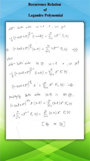 1st & 2nd Recurrence Relation of Legandre Polynomial #legendre #specialfunction #recurrencerelation