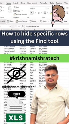 How to hide specific rows using the Find tool in excel You Must Know‼️ Thanks for watching! If you like, please don’t forget to like & follow Follow:- @krishnamishratech #krishnamishratech #krishnamishratechvideos #krishnamishrareel #krishnamishranew #krishnamishra Save this so you won’t forget it💡 #excel #exceltips #exceltricks #spreadsheets #corporate #accounting #finance #workhacks #tutorial #sheets #ai #copilot #chatgpt #sql #mysqlserver #sqldatabase #lightroomtutorials #excel #exceltips #e
