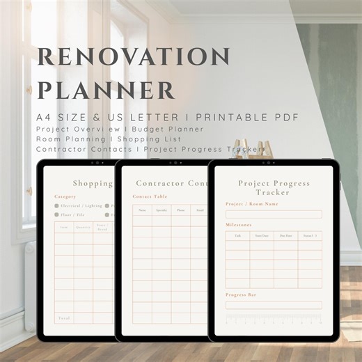 Home Renovation Planner | Printable Remodeling Organizer (A4 & US Letter PDF) - Etsy