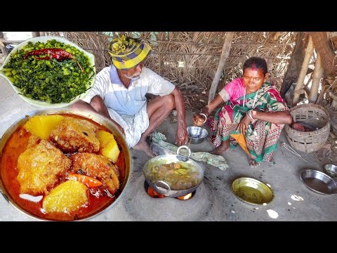 DAL BORA CURRY and SHAK VAJI cooking & eating by santali tribe old grandmaa