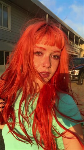 blueeeee #hairdye #orangehair #microbangs #blue #styleinspo | hair