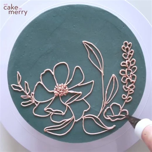 Decorative Floral Line Drawing Cake Tutorial