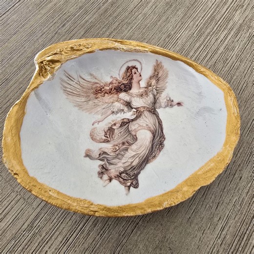 Decoupage Angel Trinket Dish Jewelry Dish Clam Shell - Etsy