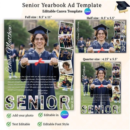 Senior Yearbook Ad Template | Graduation Photo Collage for Boys | Editable Canva Template | Printable Yearbook Page - Etsy