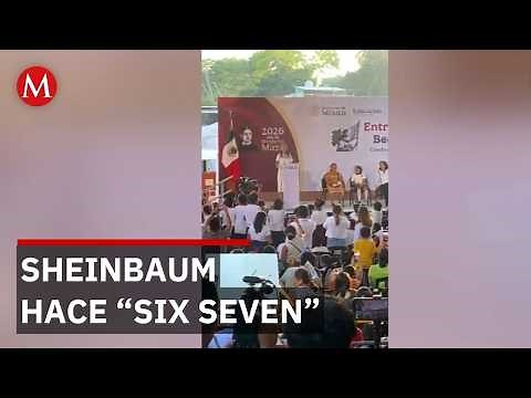 Presidenta Sheinbaum hace gesto Six Seven con estudiantes