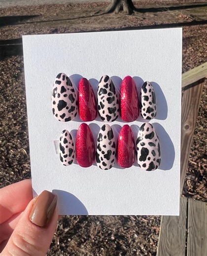 Cow Print and Red Chrome Press-on Nails | Valentine's Day Nails | Country Chic | Bold Nails - Etsy
