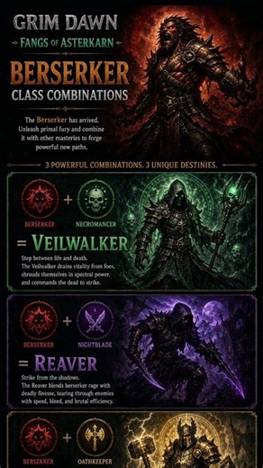 Grim Dawn Berserker: All 9 Class Combinations | Fangs of Asterkarn #Shorts