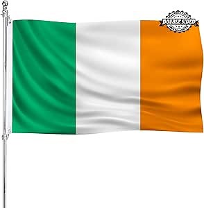 Ireland Flag Irish Flags 3x5 Double Sided Outdoor Heavy Duty 3 Ply 210D Polyester Material with 2 Metal Grommets, 4 Rows of Stitching