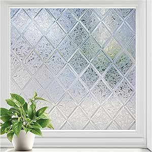 rabbitgoo Window Privacy Film, Decorative Privacy Window Film Sun Blocking, Frosted Glass Cling for Home Door, Non-Adhesive Static Cling Sticker Covering Heat Blocker, Clear, 11.8" x 78.7"