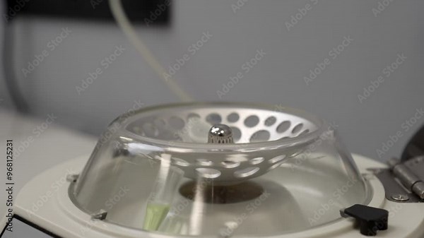 Close-up of a laboratory centrifuge used for water sample testing and purification, highlighting its role in scientific research and analysis