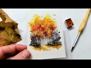 ABSTRACT AUTUMN TREE painting tutorial» How to paint a beautiful fall forest landscape for beginners