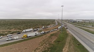 WATCH: Here's a bird's eye view of the traffic being caused by the closure at I-20 & Loop 250. One eastbound lane of I-20 has now reopened. https://www.cbs7.com/content/news/West-Loop-250-overpass-closed-after-being-hit-by-oversized-load-499949121.html | First Alert 7
