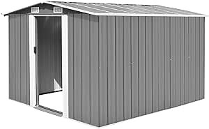 Outdoor Metal Storage Shed, Galvanized Metal Garden Sheds Outdoor Storage House with Air Vent and Door, Outdoor Tool Storage Bike Shed for Trash Can, Bike, Lawnmower 101.2"x117.3"x70.1" Gray