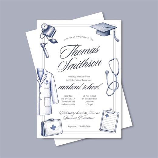 Editable Medical School Graduation Invitation Template | Doctor Graduation Party Invite Canva | MD, Physician Grad Announcement Printable - Etsy