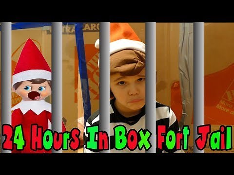 24 Hours Real Life Elf In The Shelf In Box Fort Jail! 24 Hour Challenge In Box Fort Prison!