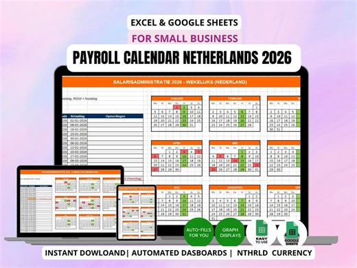 Netherlands Payroll Calendar 2026 | Weekly, Biweekly, Monthly (editable, Printable) - Etsy Canada