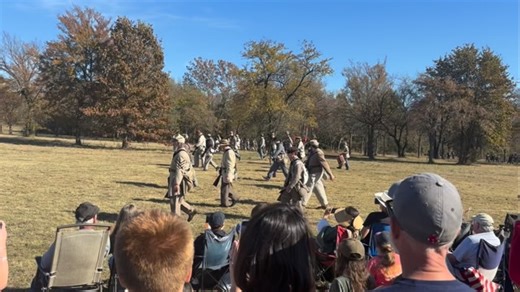 Watching the reenactment of the Civil War Battle of Honey Springs of July 17, 1863, the decisive engagement of the Civil War in Indian Territory. Indians of several tribal nations fought on both sides, and the Kansas Colored Volunteers played a crucial role in the outcome. It's always good to know our history. | John Waldron