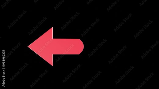 arrow pointing to side and moving 3d left arrow icon 4k animation with alpha channel.