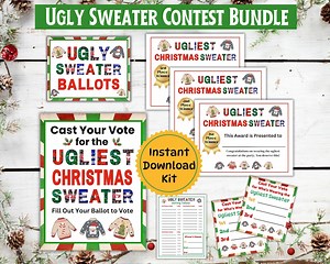 Ugly Sweater Contest Kit, Ugly Sweater Party, Ugly Sweater Ideas, Ugly Sweater Award Certificates, Voting Ballots, Cast Your Vote - Etsy
