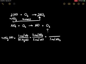 SOLVED:Nitrogen monoxide, NO, reacts with oxygen to form nitrogen dioxide. Then the nitrogen dioxide reacts with oxygen to form nitrogen monoxide and ozone. Write the balanced equations. What is the theoretical yield in grams of ozone from 4.55 g of nitrogen monoxide with excess O2 ? (Hint: First calcu- late the theoretical yield for NO 2 , then use that value to calculate the yield for ozone.)