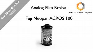 1K views · 26 reactions | Focus on a new film simulation in the Nik Collection 2.3 by DxO! Fuji Neopan ACROS 100 is a medium speed, very high image quality black and white negative film. Fujifilm claims that it has the world’s highest standard in grain quality in ISO 100 film types. It can be used for a variety of photographic subjects such as portraits, architecture and landscapes for example. | DxO | Facebook