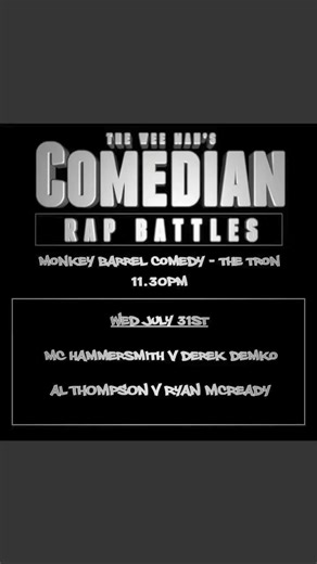 11K views · 16 reactions | Comedian Rap Battles starts this Wednesday night at Monkey Barrel Comedy for Edinburgh Festival Fringe. Line ups for 6 nights… https://tickets.edfringe.com/whats-on/wee-man-s-comedian-rap-battles | The Wee Man | Facebook