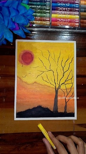 Most Beautiful Sunset Scenery Drawing for Beginners 🧡💛 #shortsfeed #shorts #painting #trending #art