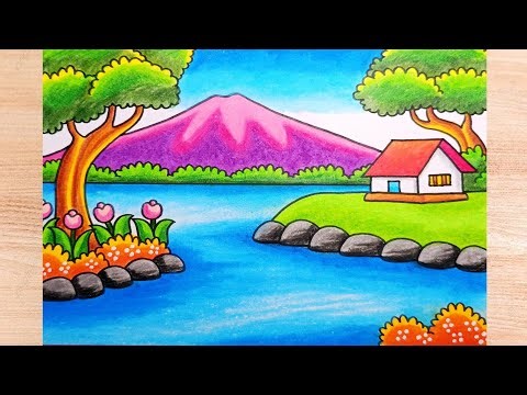 How to Draw a Beautiful Mountain and Lake Scenery || Easy Landscape Drawing for Beginners