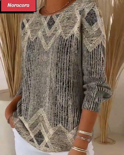 Women Abstract Long Sleeve Comfy Casual Printing Sweater #fashion #ootdguide #fashionstyle