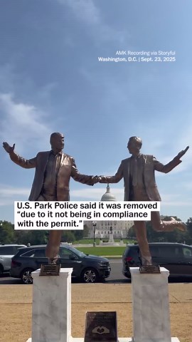 Statue of Trump and Epstein holding hands removed