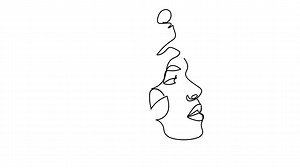 woman face single line drawing with flowers continuous line art a bouquet of flowers in a woman's head, single line art natural cosmetics simple black and white painting artwork