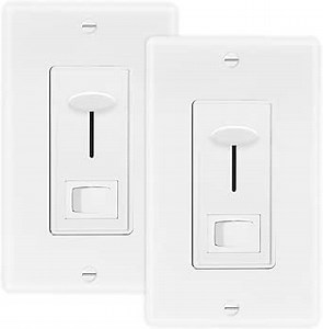 Maxxima LED Dimmer Electrical Light Switch - 3-Way/Single Pole Use, 600 Watt Max, LED and Incandescent Compatible for Dimmable Home Lighting Needs, Wall Plate Cover Included - White - 2 Pack