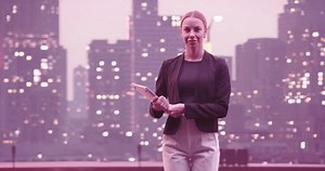 Metaverse cyberspace characters AI augment reality realistic Financial Analyst or Lawyer Using Laptop Computer, Confident Businesswoman casual formal wear.
