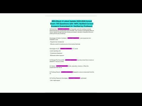 BEA Block 4 Latest Update 2025 2026 Actual Exam 105 Questions with 100 Verified Correct Answers Guar