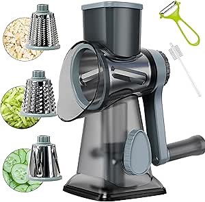Rotary Cheese Grater Multi-Purpose Stainless Steel Cheese Shredder - Cheese Grater With Handle Effortless Grating of Carrots, Potatoes, Vegetables, and Fruits (blue)