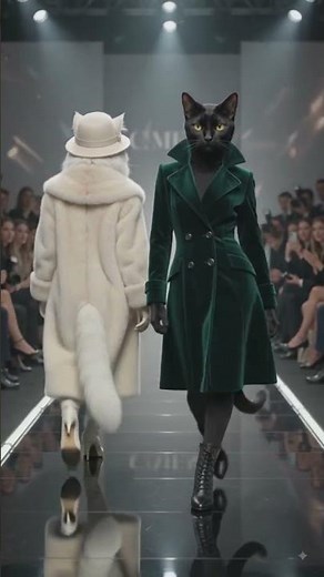 Cats strutting down the runway in winter outfits 🐾❄️