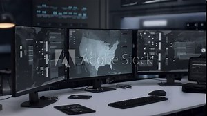 High Tech Ui Analyzing Cyber Network Data To Find Position Of Internet Hacker. Hacker Detected By Firewall Cyber Security System. Spy Network. Hacking Online Server To Find IP Address Location