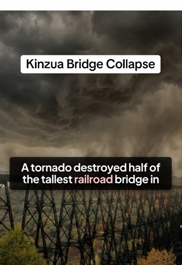 For more than 120 years the Kinzua Viaduct stood high above a forest valley in Pennsylvania. At 301 feet tall and more than 2,000 feet long, it was once the tallest railroad bridge in the world. After trains stopped running, visitors could walk the entire span as part of a state park. Then on July 21, 2003 an F1 tornado ripped through the valley and tore eleven of the twenty towers from their foundations, sending thousands of tons of steel crashing into the forest below. The center of the bridge