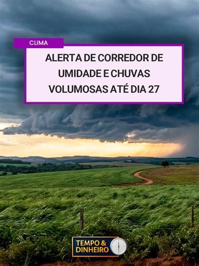 CLIMA: Alerta de tempestades! Onde vai chover esta semana? 🌧️ Atenção produtor! 🚨 Um corredor de umidade gigante vai atingir o Brasil a partir de segunda-feira, dia 23. Rio de Janeiro, Minas, Goiás e Tocantins estão na rota da chuva volumosa! ⛈️ E a boa notícia para o Nordeste: a chuva de São José deu as caras e o satélite confirma que vem muito mais por aí. O Sul terá uma folga no final da semana, mas o Centro-Norte vai ficar debaixo d'água. Confira a previsão completa e proteja sua lavoura! 
