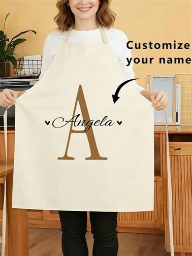 1pc Customized Cooking Apron With Personalized Text And Photo Printing, Creative 26-Letter DIY Name White Apron, Waitress Apron, Kitchen Dining Home Decor Accessories, Ideal Gift For Anniversary, Chefs, Mothers, Fathers, Husbands, Wives, Girlfriends, Boyfriends, Weddings (Men/Women)/Birthday HolidayGift/Suitable For Birthdays, Holidays, Mother'S Day,Suitable For Gifting On Birthdays, Holidays, Party | SHEIN