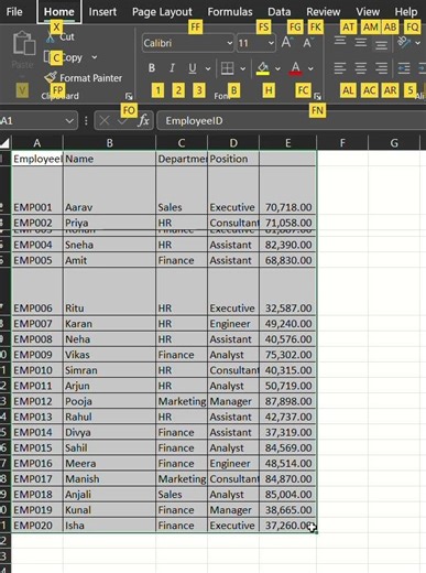 Excel Shortcut Keys to Adjust Row Height & Column Width (Alt + H + O + I, Alt + H + O + A) #excel