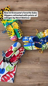 New in! Everyone’s favorite Subu Slippers got a refresh with vibrant prints of collages by Henri Matisse, an artist with work in @themuseumofmodernart’s collection. The #MoMAExclusive slippers come in three patterns based on different works: 💛 _The Codomas (Les Codomas)_ (1947) - this artwork portrays the famous trapeze act named Codomas. ❤️_Lagoon (Le Lagon)_ (1947) - Matisse spoke of his lagoon-themed cut-outs as “simply the shimmering colors of the tropics, with animals or undulated forms, e