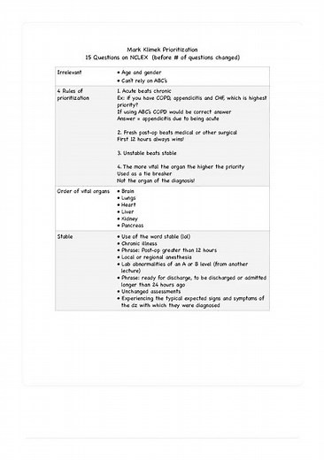 Mark Klimek Prioritization