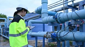 Environmental engineers work at wastewater treatment plants,Water supply engineering working at Water recycling plant for reuse,Check the amount of chlorine in the water to be within the criteria.