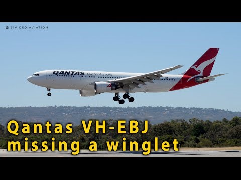 Qantas Airways (VH-EBJ) missing a winglet arriving at Perth Airport on RW03.